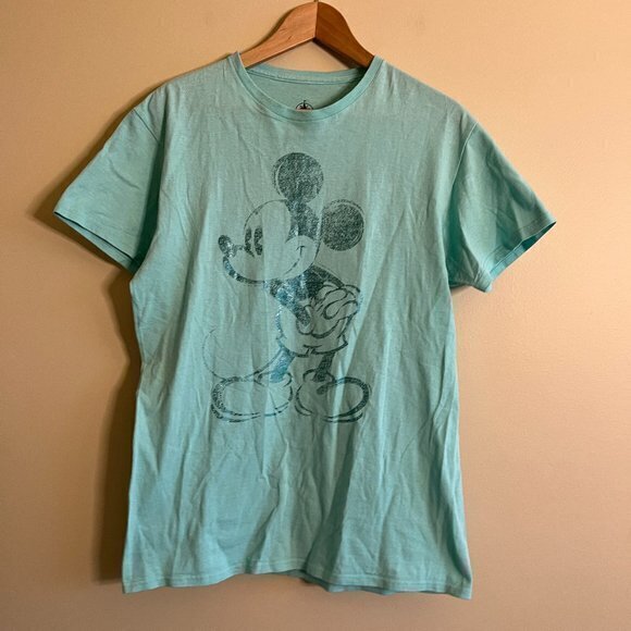 DISNEY MICKY MOUSE PRINT SHORT SLEEVE‎ TEE SHIRT TOP GREEN MENS SIZE M CREWNECK - Picture 1 of 4